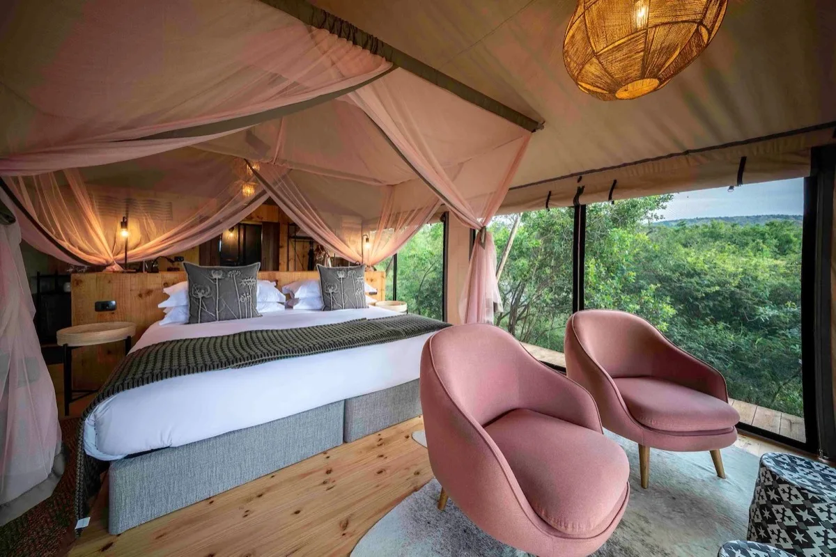 Tented suite interior at Wilderness Magashi, Akagera, Rwanda