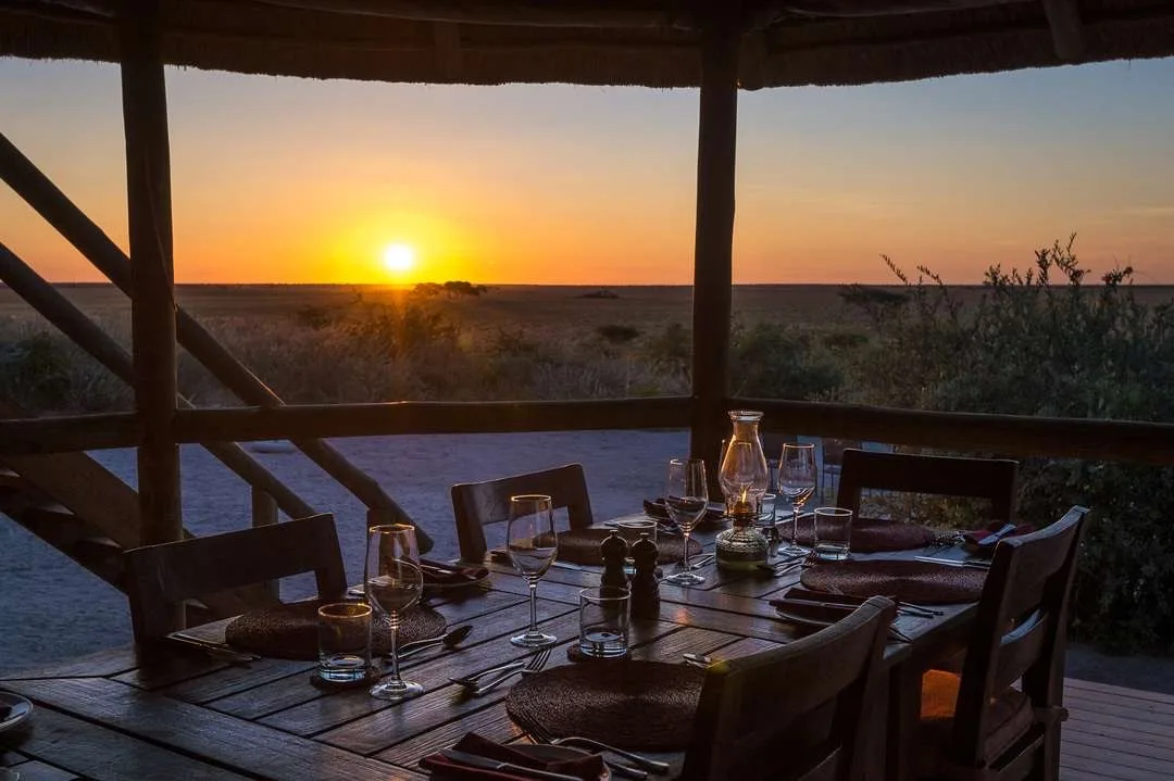 Firepit at dusk at a Central Kalahari camp, Botswana