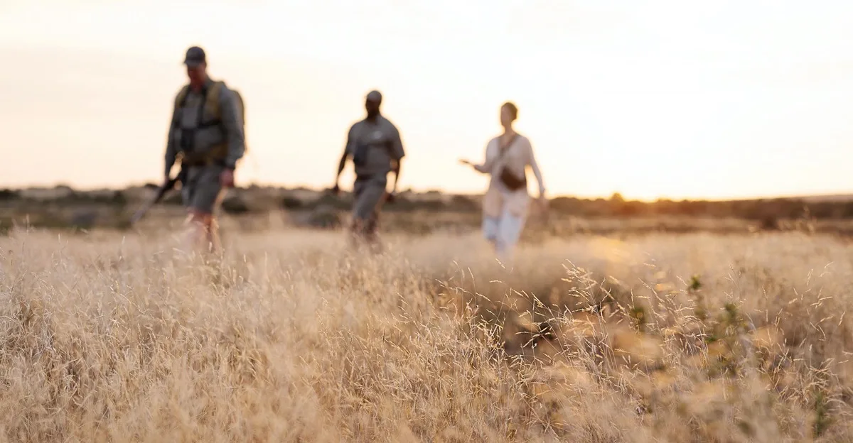 Walking safari through winter grassland, Kwandwe, Eastern Cape