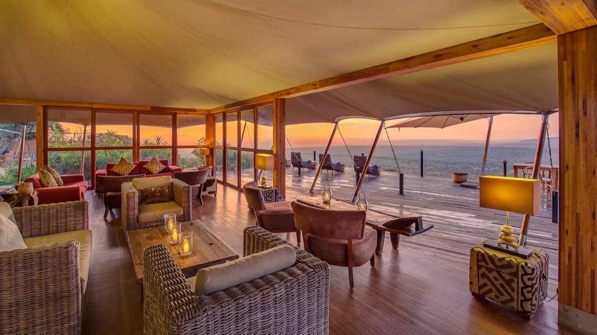 Main tent lounge over the Laikipia plateau, Loisaba Tented Camp
