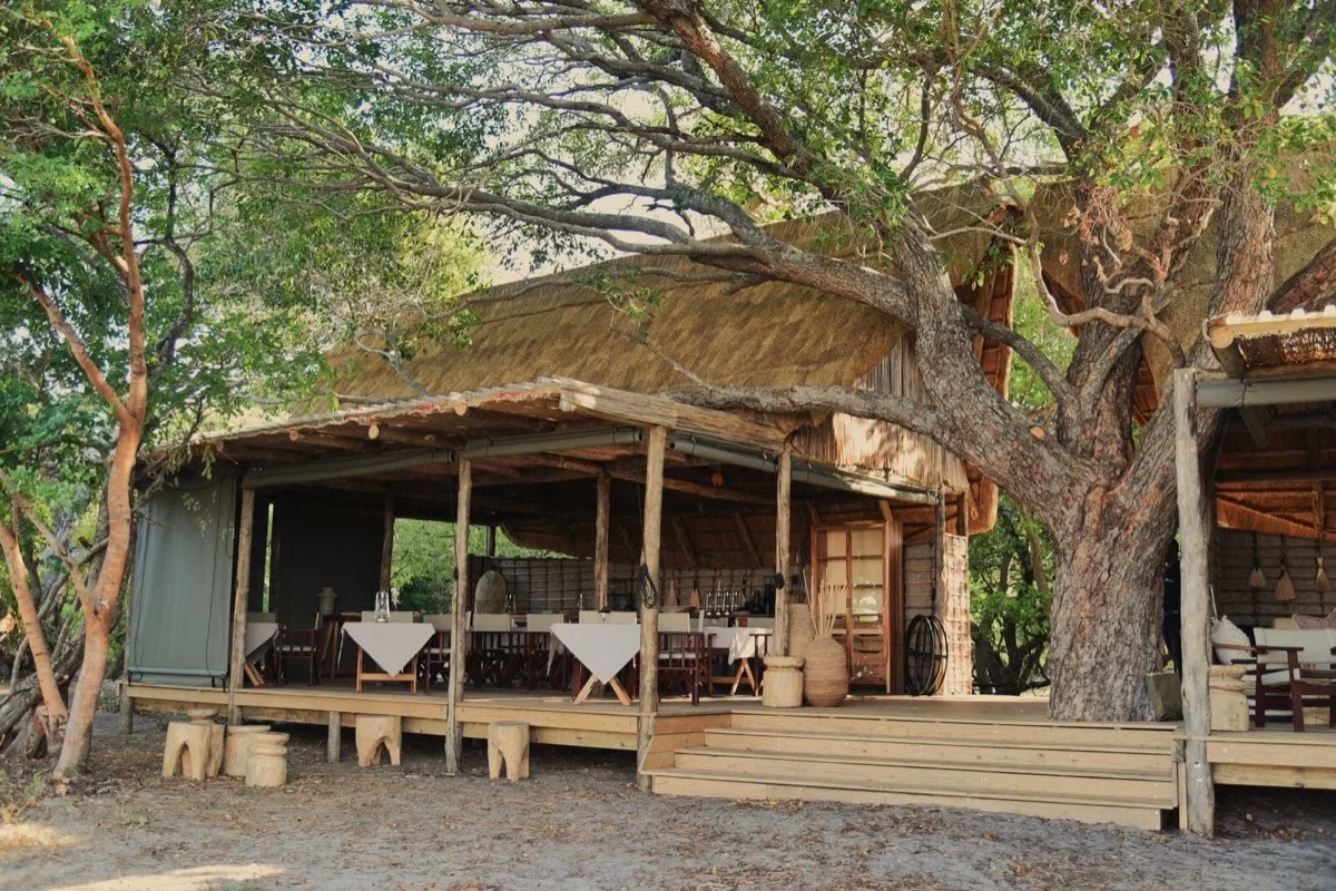 Camp entrance among the trees, Liuwa Plain National Park, Zambia