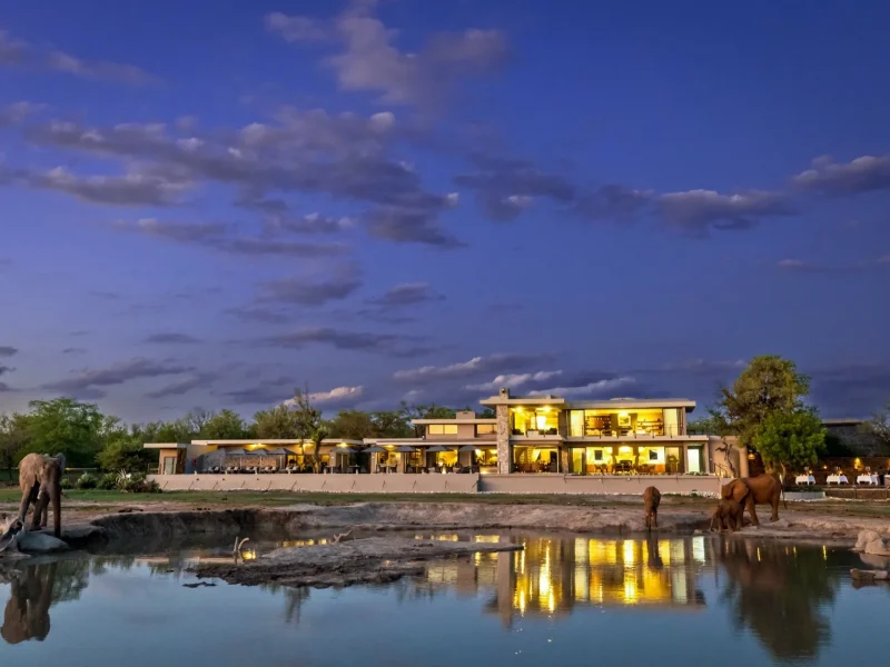 Madikwe safari lodge at dusk, malaria-free Big Five reserve, South Africa