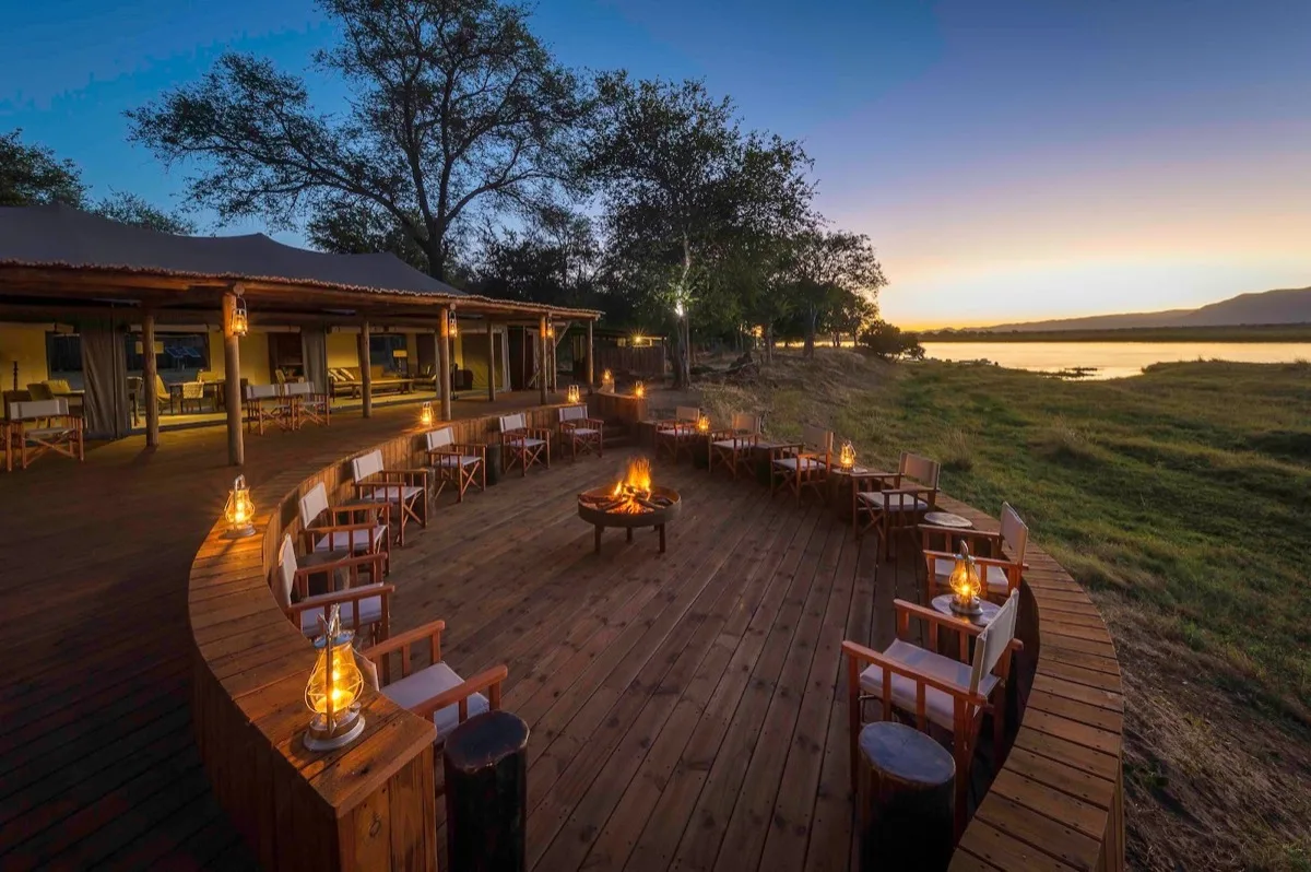 Campfire on the riverbank at Ruckomechi, Mana Pools, Zimbabwe
