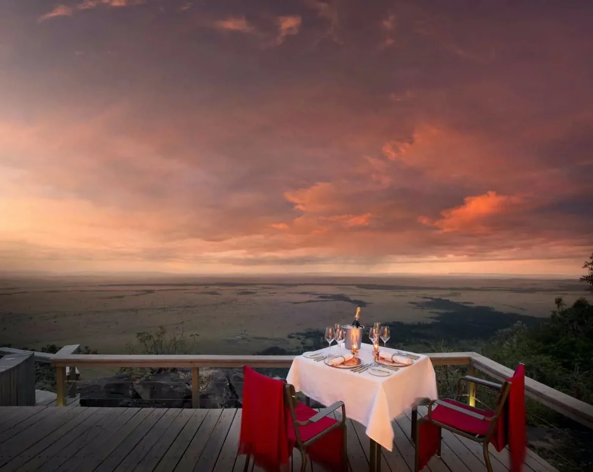 Private dinner overlooking the Mara plains at Angama Mara, Kenya