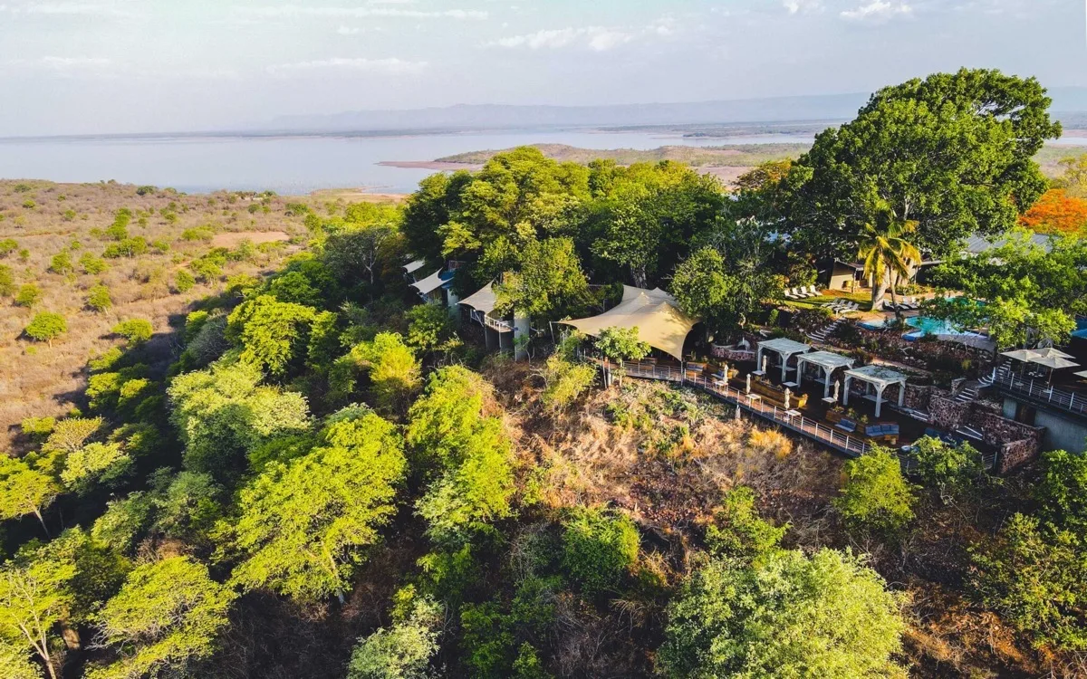 Bumi Hills Safari Lodge on its hilltop above Lake Kariba, Matusadona
