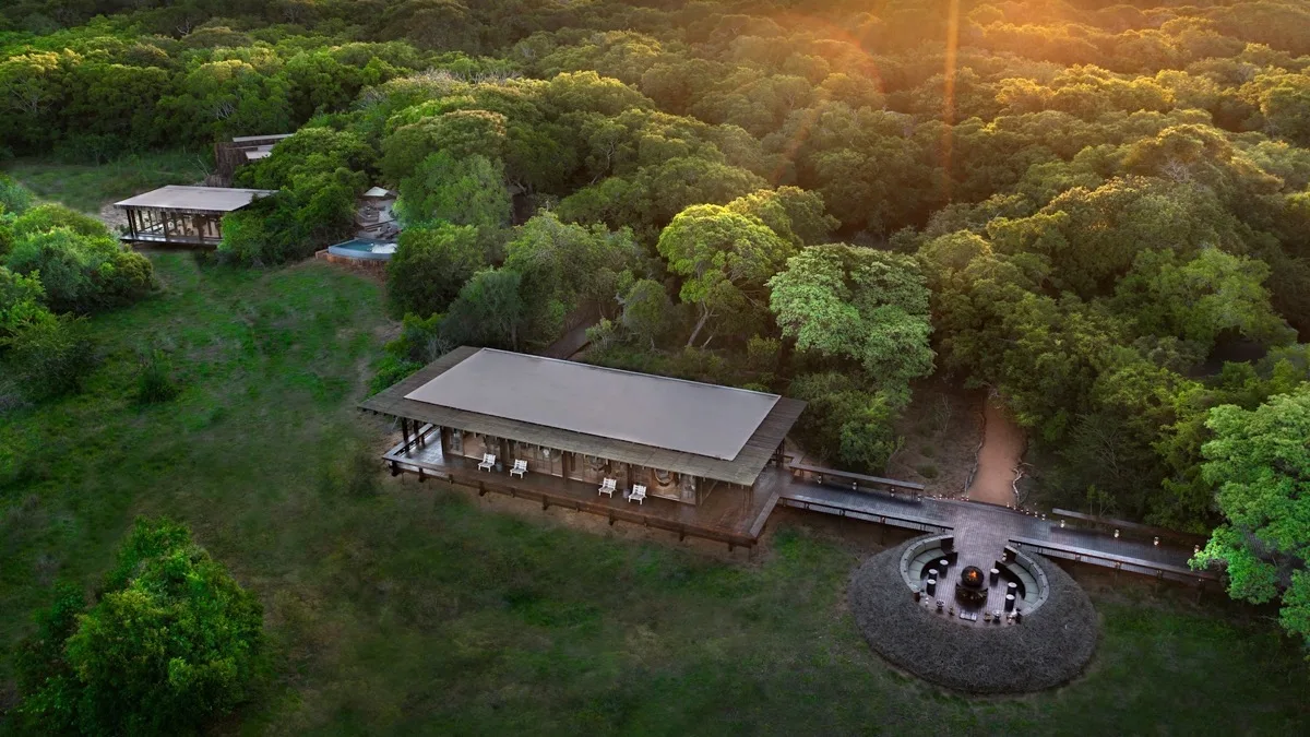 Phinda Forest Lodge in the rare sand forest from the air, KwaZulu-Natal