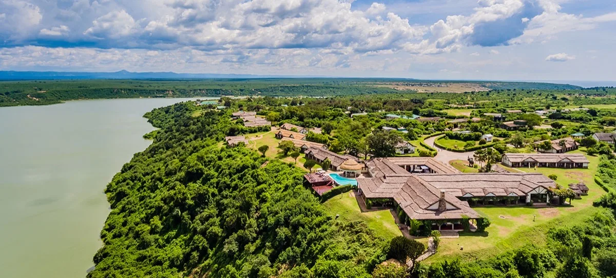 Mweya Safari Lodge on the peninsula above the Kazinga Channel, Uganda