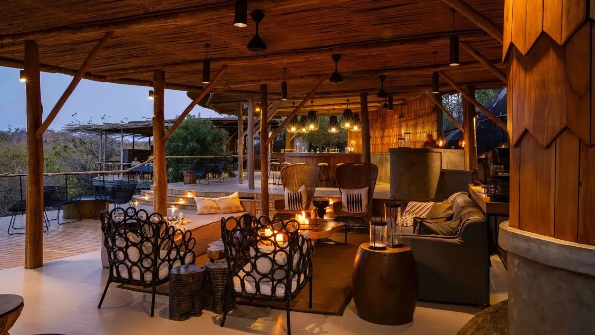 Open lounge and bar at dusk, Jabali Ridge, Ruaha National Park