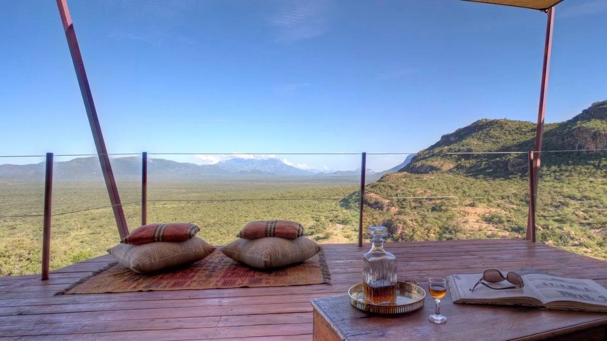Villa deck view over the Kalama Conservancy, Saruni Samburu, Kenya