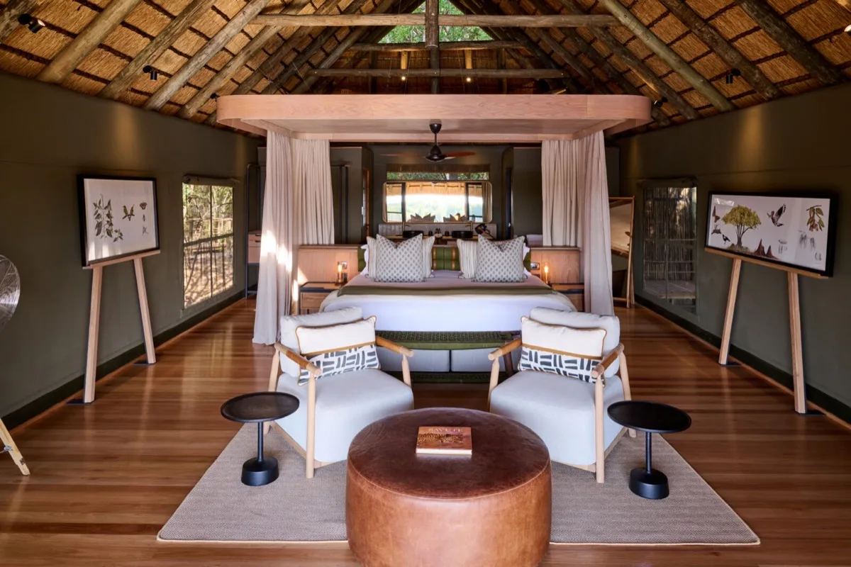 Thatched suite interior at Savute Safari Lodge, Savuti