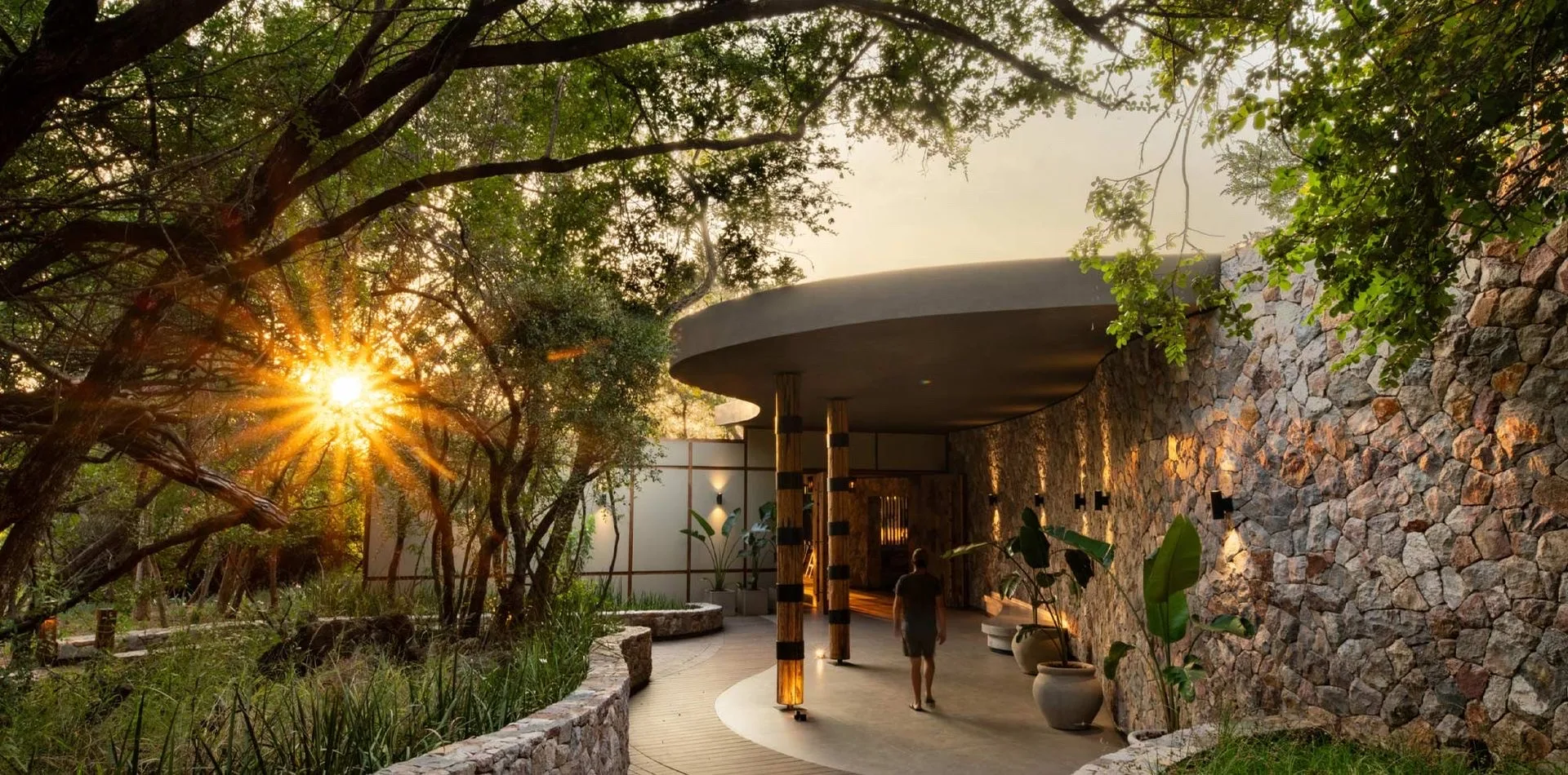 Entrance walkway at sunset, Tanda Tula, Timbavati Private Nature Reserve