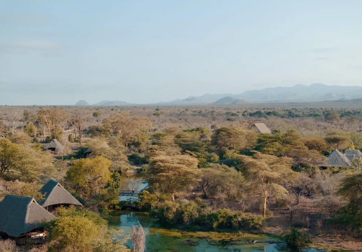 Camp and natural springs in the Tsavo West landscape, Kenya